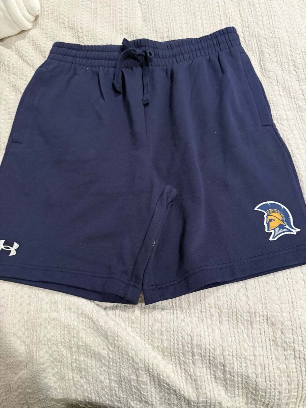 Under Armour Rival Fleece Shorts Size L Navy Blue Spartan Logo